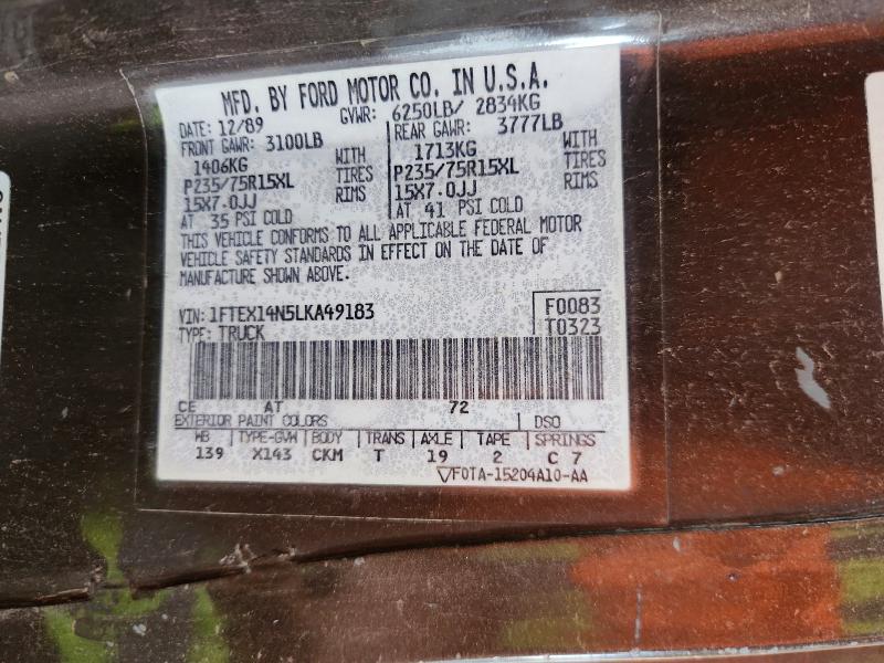 1990 Ford F150 მანქანა იყიდება აუქციონზე, vin: 1FTEX14N5LKA49183, აუქციონის ნომერი: 58757826