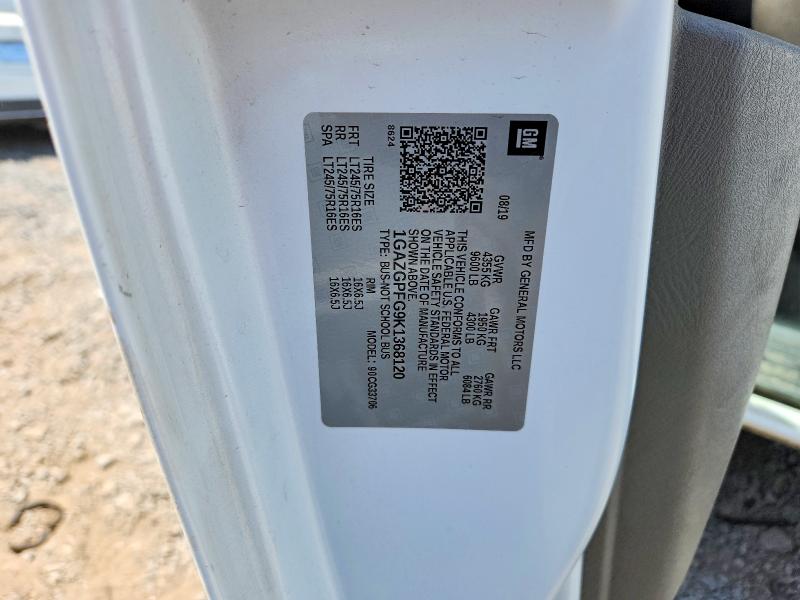 56244606 :رقم المزاد ، 1GAZGPFG9K1368120 vin ، 2019 Chevrolet Express G3500 مزاد بيع