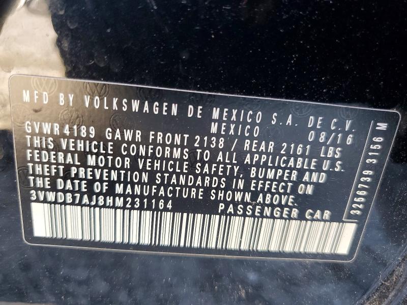 Продаж на аукціоні авто 2017 Volkswagen Jetta, vin: 3VWDB7AJ8HM231164, номер лоту: 58645556