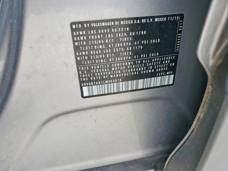 Продажа на аукционе авто 2020 Volkswagen Tiguan, vin: 3VV0B7AX1LM063576, номер лота: 55675466