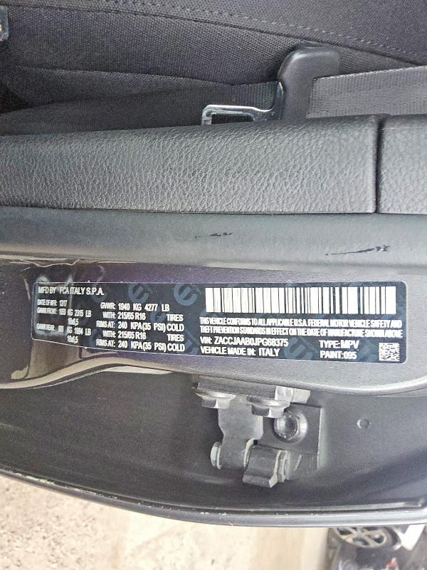 Aukcja sprzedaży 2018 Jeep Renegade, vin: ZACCJAAB0JPG68375, numer aukcji: 58288826
