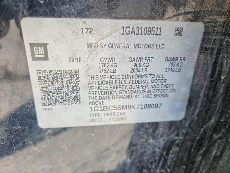 Продажа на аукционе авто 2019 Chevrolet Cruze, vin: 1G1BC5SM9K7108097, номер лота: 55807526