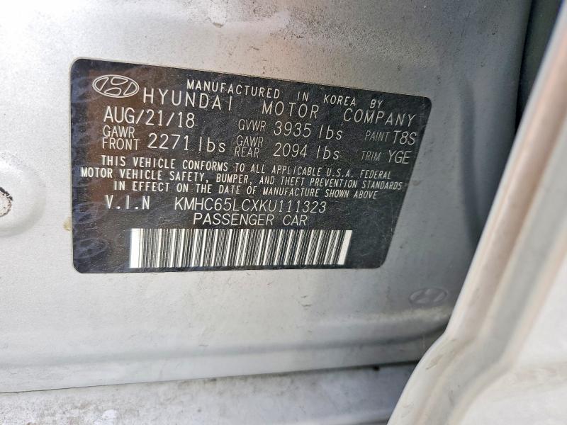 57579836 :رقم المزاد ، KMHC65LCXKU111323 vin ، 2019 Hyundai Ioniq مزاد بيع