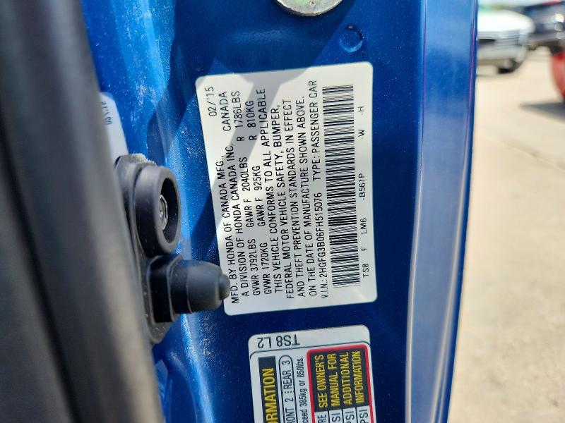 Продажа на аукционе авто 2015 Honda Civic, vin: 2HGFG3B06FH515076, номер лота: 56691696