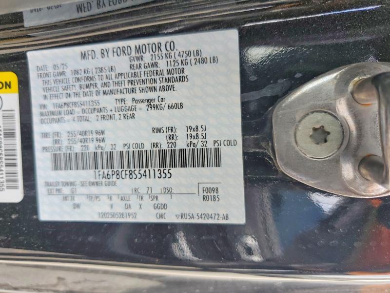 2025 Ford Mustang მანქანა იყიდება აუქციონზე, vin: 1FA6P8CF8S5411355, აუქციონის ნომერი: 58303706