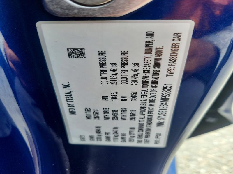 Продаж на аукціоні авто 2021 Tesla Model 3, vin: 5YJ3E1EB4MF938251, номер лоту: 58470986