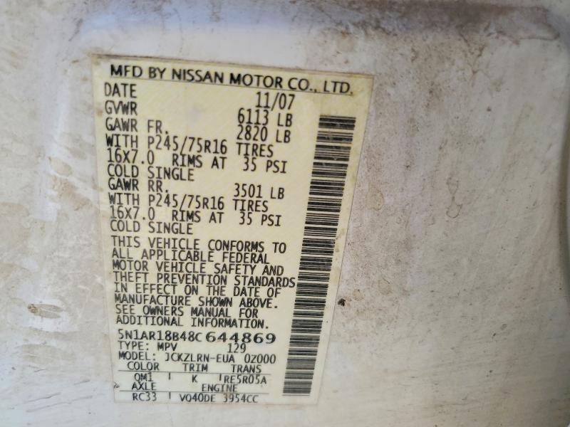 Продаж на аукціоні авто 2008 Nissan Pathfinder, vin: 5N1AR18B48C644869, номер лоту: 58157846