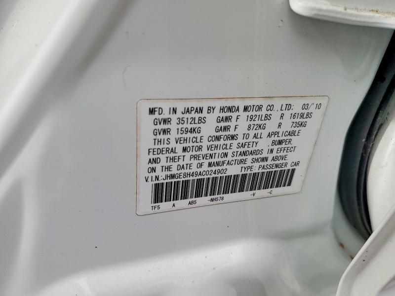 Aukcja sprzedaży 2010 Honda Fit, vin: JHMGE8H49AC024902, numer aukcji: 57507386