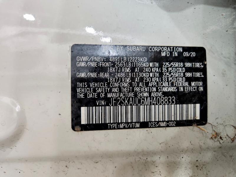 57301646 :رقم المزاد ، JF2SKAUC6MH408833 vin ، 2021 Subaru Forester مزاد بيع