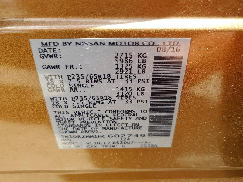 Aukcja sprzedaży 2017 Nissan Pathfinder, vin: 5N1DR2MM1HC602749, numer aukcji: 56089946