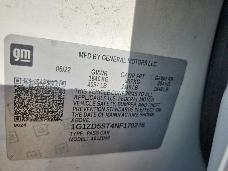55559186 :رقم المزاد ، 1G1ZD5ST4NF170276 vin ، 2022 Chevrolet Malibu مزاد بيع
