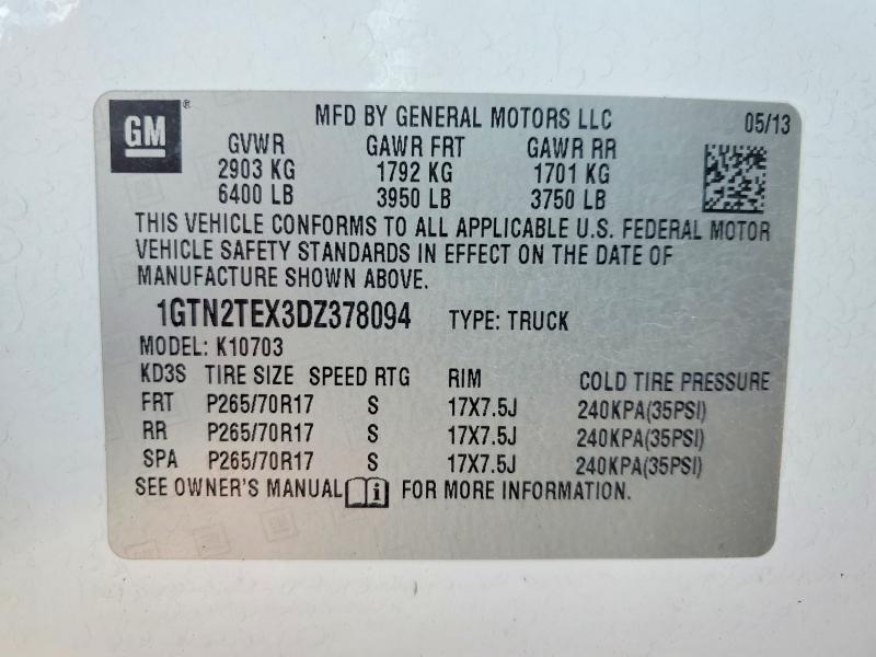 Продажа на аукционе авто 2013 Gmc Sierra, vin: 1GTN2TEX3DZ378094, номер лота: 57507466