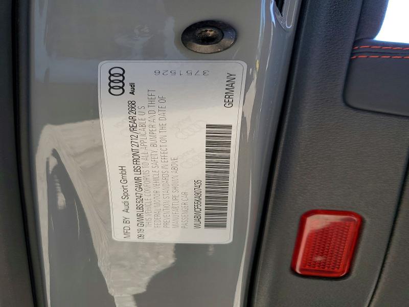 58019616 :رقم المزاد ، WUABWCF55KA907435 vin ، 2019 Audi Rs5 مزاد بيع
