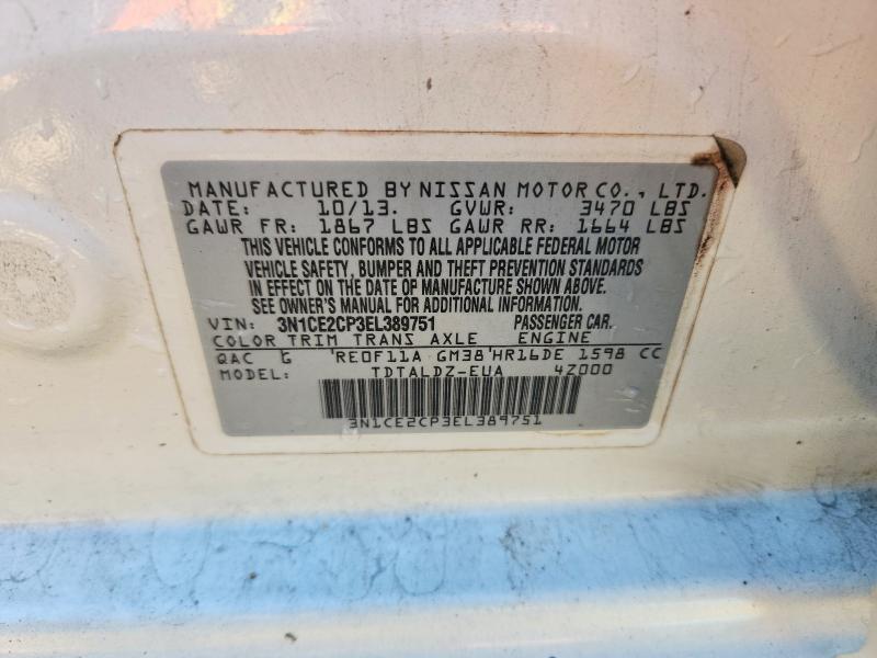 2014 Nissan Versa Note მანქანა იყიდება აუქციონზე, vin: 3N1CE2CP3EL389751, აუქციონის ნომერი: 56058066