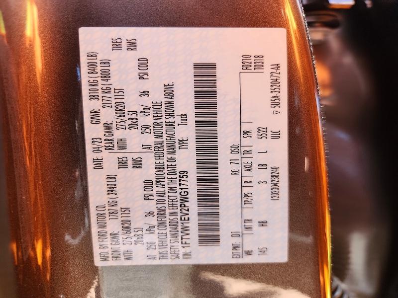 2023 Ford F150 მანქანა იყიდება აუქციონზე, vin: 1FTVW1EV2PWG17759, აუქციონის ნომერი: 55800106