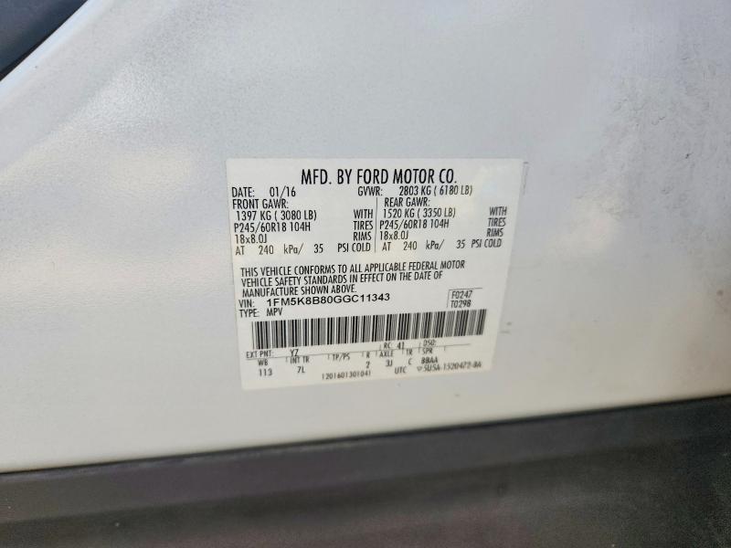 2016 Ford Explorer მანქანა იყიდება აუქციონზე, vin: 1FM5K8B80GGC11343, აუქციონის ნომერი: 55968066