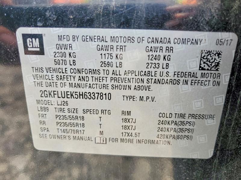 2017 Gmc Terrain მანქანა იყიდება აუქციონზე, vin: 2GKFLUEK5H6337810, აუქციონის ნომერი: 56540496