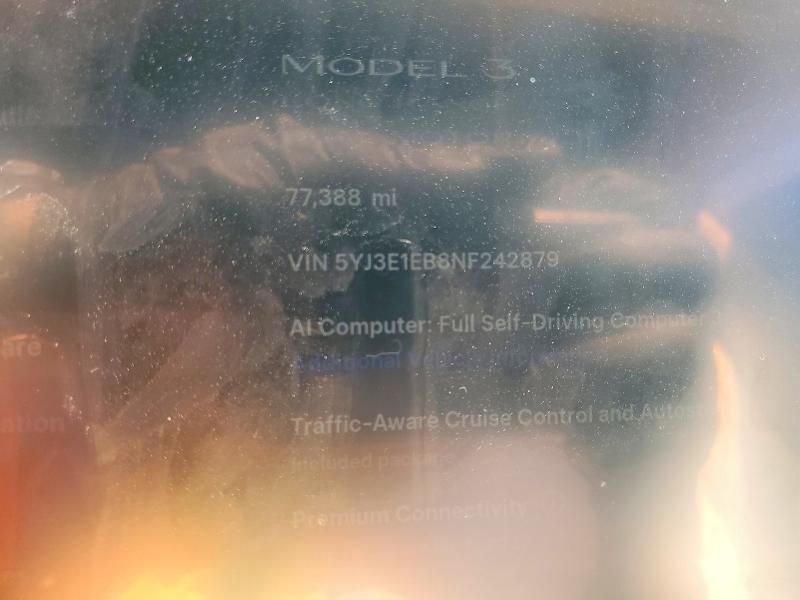 Aukcja sprzedaży 2022 Tesla Model 3, vin: 5YJ3E1EB8NF242879, numer aukcji: 57090796