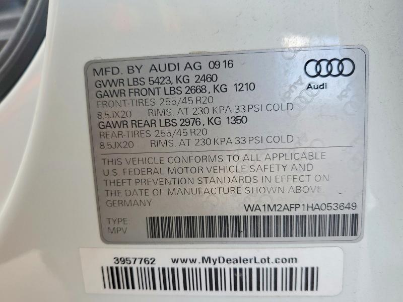 Aukcja sprzedaży 2017 Audi Q5, vin: WA1M2AFP1HA053649, numer aukcji: 56408586