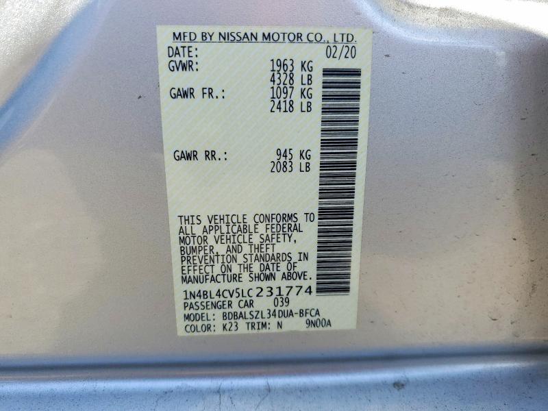 Продажа на аукционе авто 2020 Nissan Altima, vin: 1N4BL4CV5LC231774, номер лота: 57496766