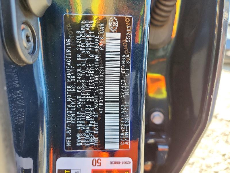 2018 Toyota Camry მანქანა იყიდება აუქციონზე, vin: 4T1B31HK1JU500234, აუქციონის ნომერი: 55390476