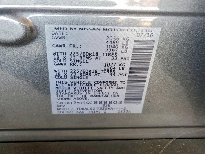 2016 Nissan Rogue მანქანა იყიდება აუქციონზე, vin: 5N1AT2MT4GC888803, აუქციონის ნომერი: 57583226