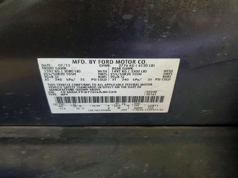 2016 Ford Explorer მანქანა იყიდება აუქციონზე, vin: 1FM5K7F87GGA46329, აუქციონის ნომერი: 56661526