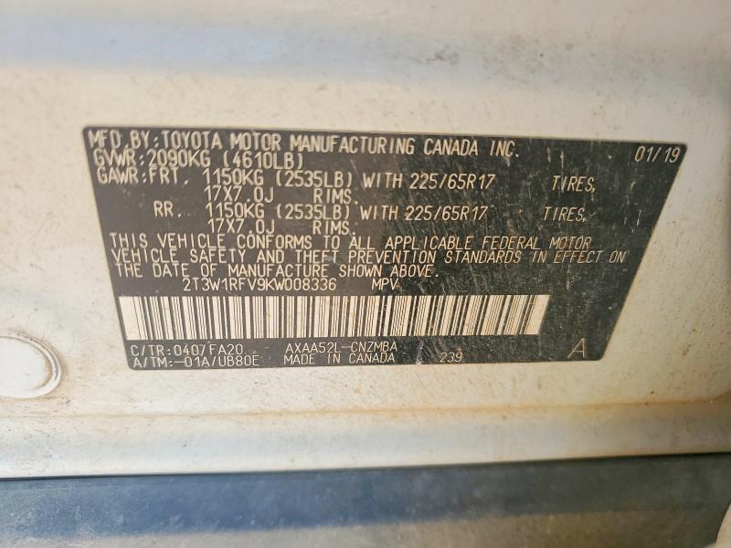 Aukcja sprzedaży 2019 Toyota Rav4, vin: 2T3W1RFV9KW008336, numer aukcji: 58455576