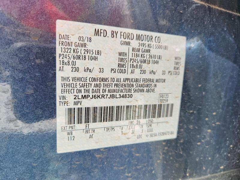 2018 Lincoln Mkx მანქანა იყიდება აუქციონზე, vin: 2LMPJ6KR7JBL34830, აუქციონის ნომერი: 55794826