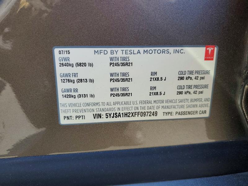 Aukcja sprzedaży 2015 Tesla Model S, vin: 5YJSA1H2XFF097249, numer aukcji: 58601556