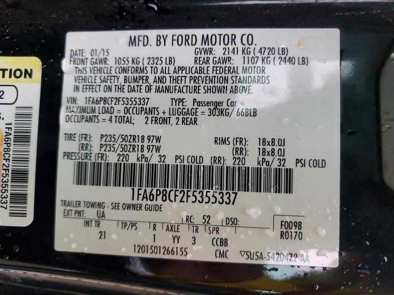 2015 Ford Mustang მანქანა იყიდება აუქციონზე, vin: 1FA6P8CF2F5355337, აუქციონის ნომერი: 56989466
