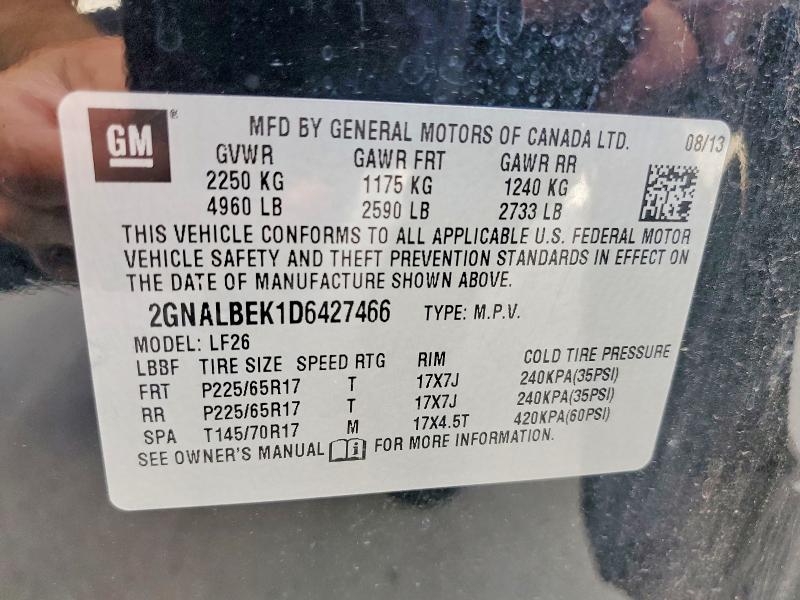 Aukcja sprzedaży 2013 Chevrolet Equinox, vin: 2GNALBEK1D6427466, numer aukcji: 56328166
