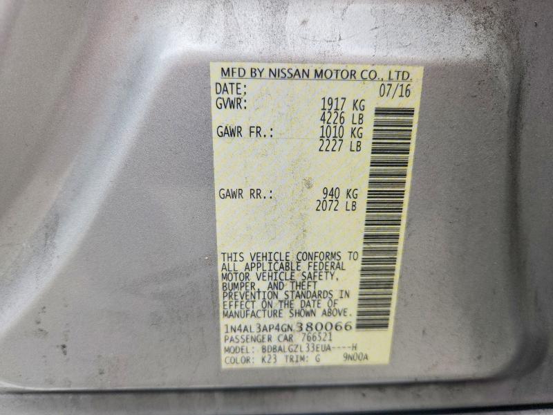 Aukcja sprzedaży 2016 Nissan Altima, vin: 1N4AL3AP4GN380066, numer aukcji: 58113866