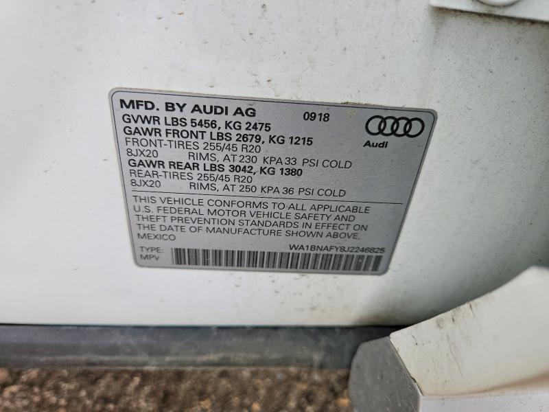 2018 Audi Q5 მანქანა იყიდება აუქციონზე, vin: WA1BNAFY8J2246825, აუქციონის ნომერი: 56969356