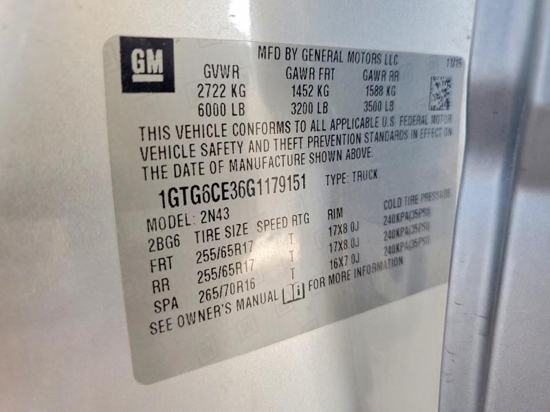 Продаж на аукціоні авто 2016 Gmc Canyon, vin: 1GTG6CE36G1179151, номер лоту: 56239586