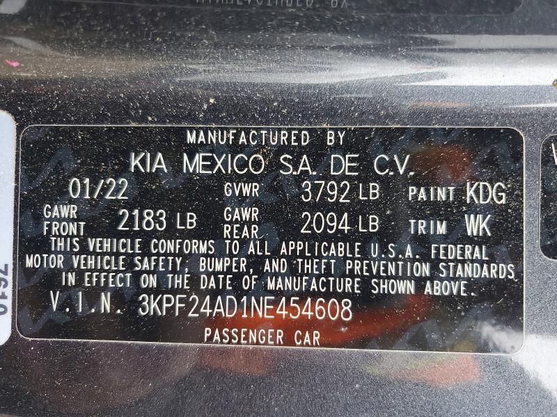 Продажа на аукционе авто 2022 Kia Forte, vin: 3KPF24AD1NE454608, номер лота: 58077666