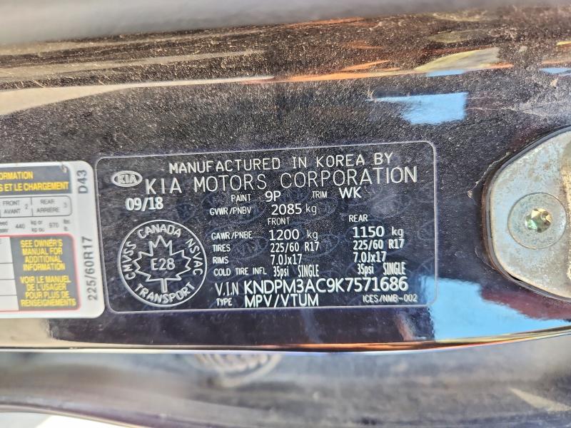 2019 Kia Sportage მანქანა იყიდება აუქციონზე, vin: KNDPM3AC9K7571686, აუქციონის ნომერი: 59239406