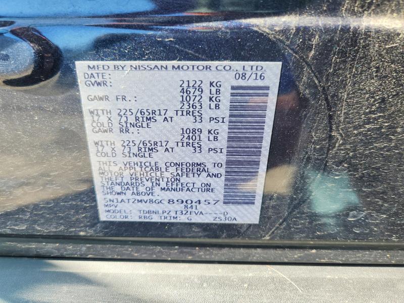 2016 Nissan Rogue მანქანა იყიდება აუქციონზე, vin: 5N1AT2MV8GC890457, აუქციონის ნომერი: 55620756