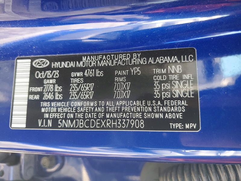 2024 Hyundai Tucson მანქანა იყიდება აუქციონზე, vin: 5NMJBCDEXRH337908, აუქციონის ნომერი: 56628166