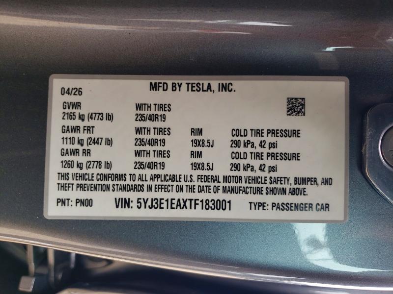 57318986 :رقم المزاد ، 5YJ3E1EAXTF183001 vin ، 2026 Tesla Model 3 مزاد بيع