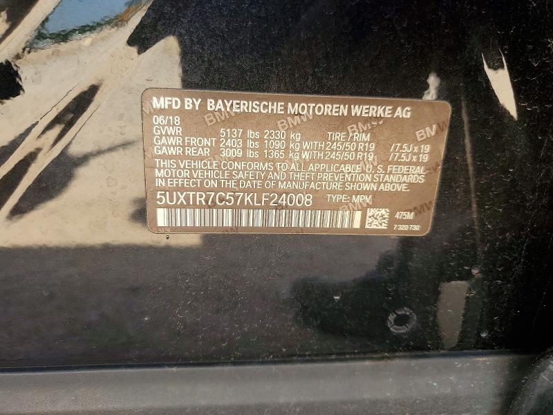 59336806 :رقم المزاد ، 5UXTR7C57KLF24008 vin ، 2019 Bmw X3 مزاد بيع
