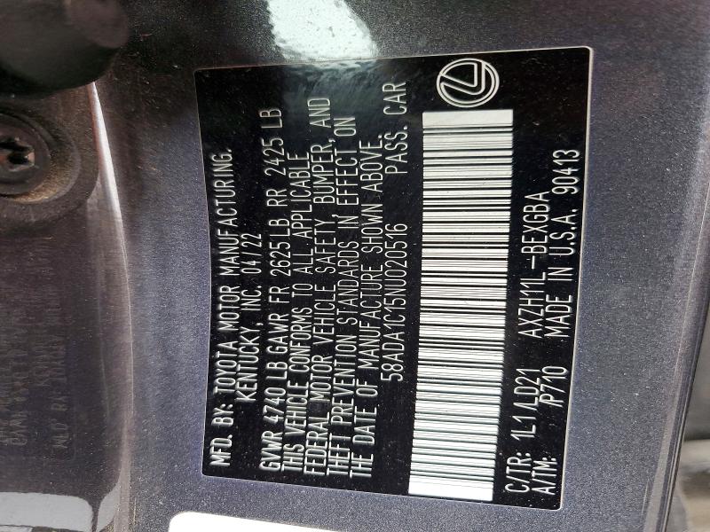 Продажа на аукционе авто 2022 Lexus Es 300h, vin: 58ADA1C15NU020516, номер лота: 58848206