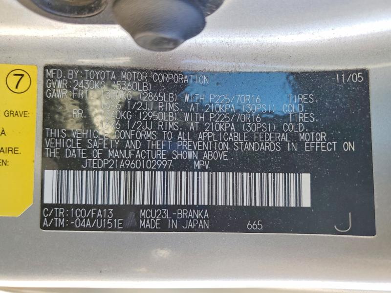 Продаж на аукціоні авто 2006 Toyota Highlander, vin: JTEDP21A960102997, номер лоту: 58639256