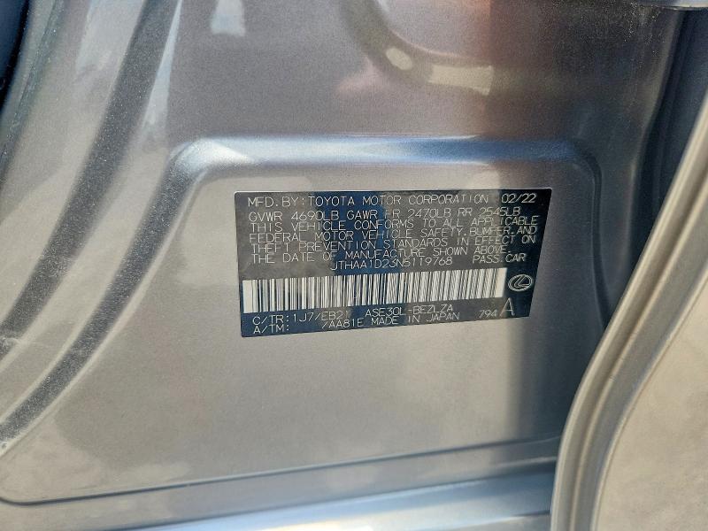 2022 Lexus Is მანქანა იყიდება აუქციონზე, vin: JTHAA1D23N5119768, აუქციონის ნომერი: 56799476