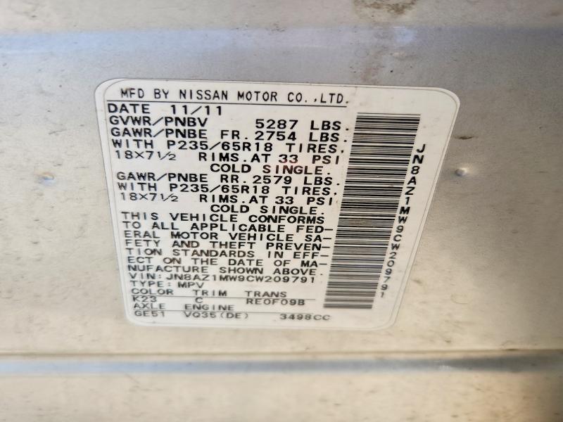 Продажа на аукционе авто 2012 Nissan Murano, vin: JN8AZ1MW9CW209791, номер лота: 58442656