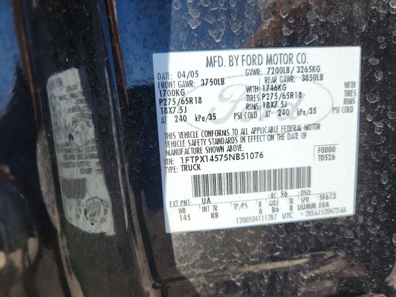 2005 Ford F150 მანქანა იყიდება აუქციონზე, vin: 1FTPX14575NB51076, აუქციონის ნომერი: 55591126