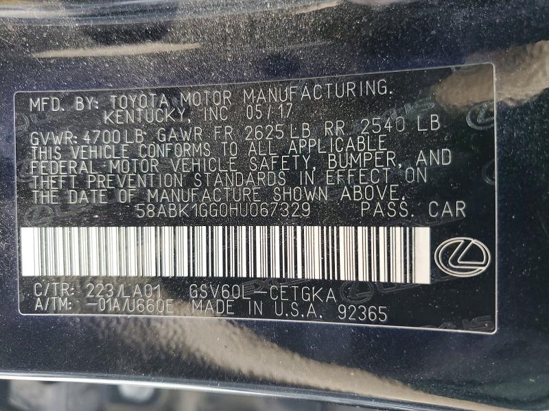 Продаж на аукціоні авто 2017 Lexus Es, vin: 58ABK1GG0HU067329, номер лоту: 57667686