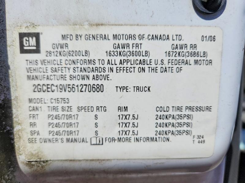 2006 Chevrolet Silverado მანქანა იყიდება აუქციონზე, vin: 2GCEC19V561270680, აუქციონის ნომერი: 55637136