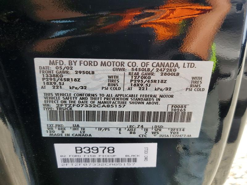 55754436 :رقم المزاد ، 2FTZF07332CA85157 vin ، 2002 Ford F150 مزاد بيع