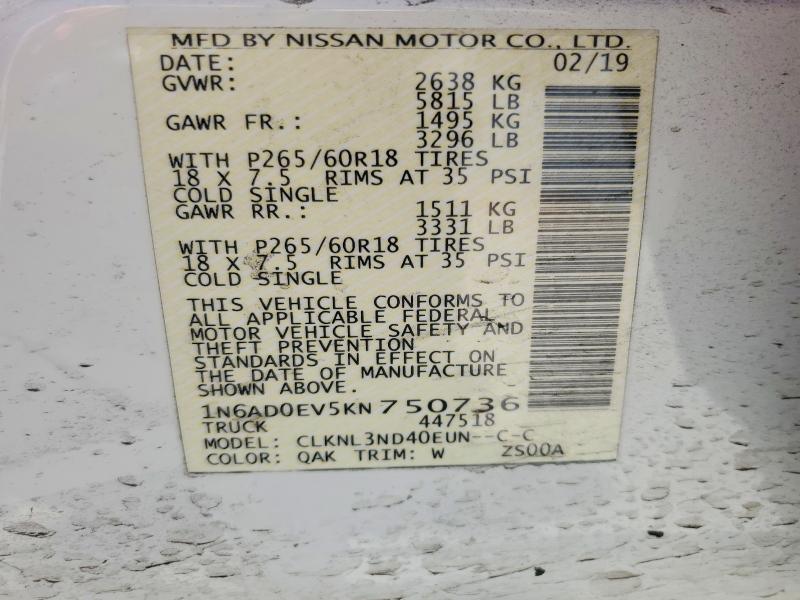 Продажа на аукционе авто 2019 Nissan Frontier, vin: 1N6AD0EV5KN750736, номер лота: 54840826